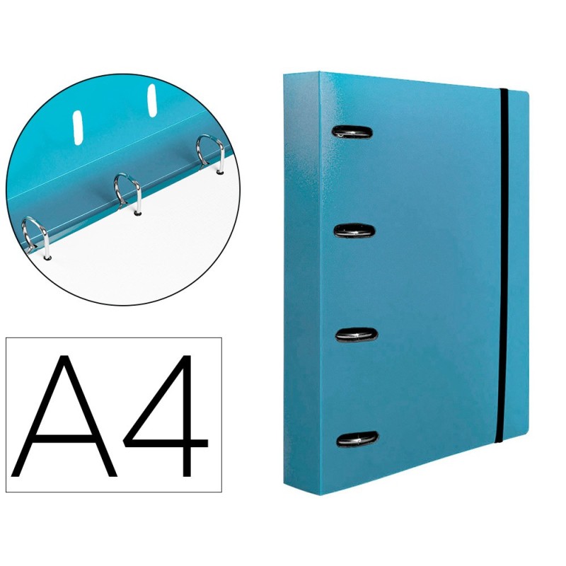 CARPETA CON RECAMBIO LIDERPAPEL A4 CUADRO 5MM 100 HOJAS 80G POLIPROPILENO 4 ANILLAS 40MM CELESTE OPACO