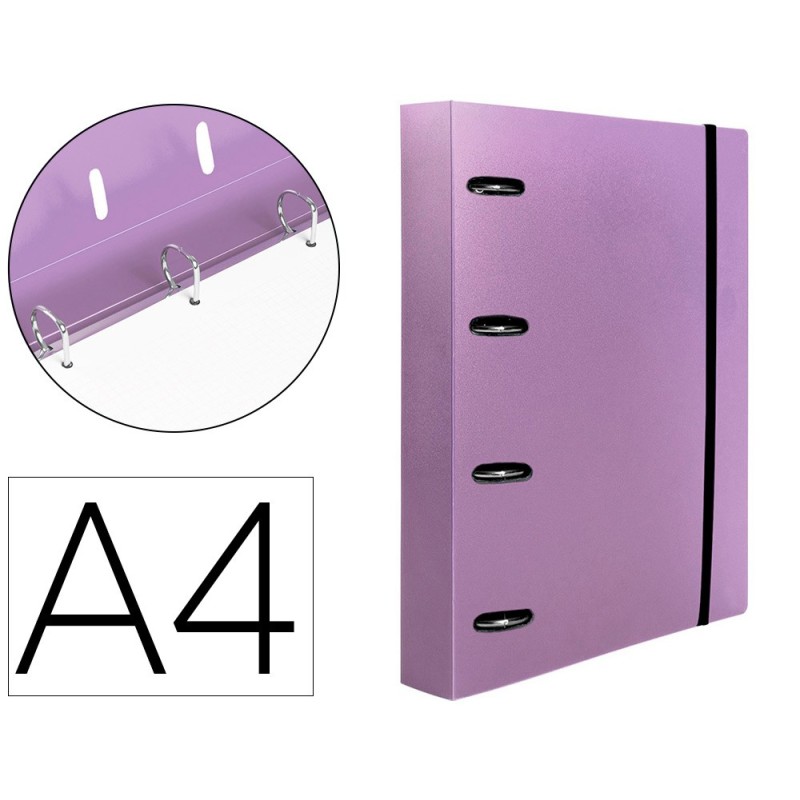 CARPETA CON RECAMBIO LIDERPAPEL A4 CUADRO 5MM 100 HOJAS 80G POLIPROPILENO 4 ANILLAS 40MM LAVANDA OPACO