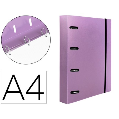CARPETA CON RECAMBIO LIDERPAPEL A4 CUADRO 5MM 100 HOJAS 80G POLIPROPILENO 4 ANILLAS 40MM LAVANDA OPACO