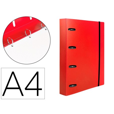 CARPETA CON RECAMBIO LIDERPAPEL A4 CUADRO 5MM 100 HOJAS 80G POLIPROPILENO 4 ANILLAS 40MM ROJO TRANSLUCIDO