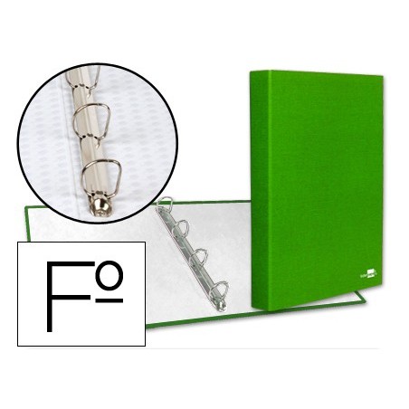 CARPETA DE 4 ANILLAS 25MM MIXTAS LIDERPAPEL FOLIO CARTONFORRADO PAPER COAT VERDE FROSTY