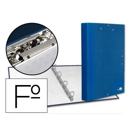 CARPETA DE 4 ANILLAS 25MM REDONDAS LIDERPAPEL FOLIO CARTON FORRADO PAPER COAT AZUL CON MINICLIP Y SOLAPAS