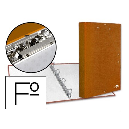 CARPETA DE 4 ANILLAS 25MM REDONDAS LIDERPAPEL FOLIO CARTON FORRADO PAPER COAT NARANJA CON MINICLIP Y SOLAPAS