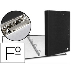 CARPETA DE 4 ANILLAS 25MM REDONDAS LIDERPAPEL FOLIO CARTON FORRADO PAPER COAT NEGRA CON MINICLIP Y SOLAPAS