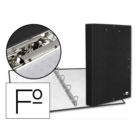 CARPETA DE 4 ANILLAS 25MM REDONDAS LIDERPAPEL FOLIO CARTON FORRADO PAPER COAT NEGRA CON MINICLIP Y SOLAPAS