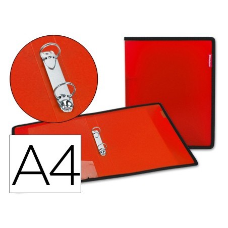 CARPETA LIDERPAPEL 2 ANILLAS 25 MM 43030 POLIPROPILENO ROJA CON BOLSA Y TARJETERO CON RIBETE NEGRO
