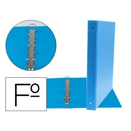 CARPETA LIDERPAPEL 4 ANILLAS 25 MM REDONDAS PLASTICO FOLIO COLOR CELESTE