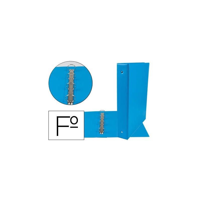 CARPETA LIDERPAPEL 4 ANILLAS 40 MM REDONDAS PLASTICO FOLIO COLOR CELESTE