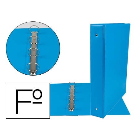 CARPETA LIDERPAPEL 4 ANILLAS 40 MM REDONDAS PLASTICO FOLIO COLOR CELESTE