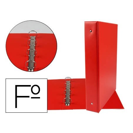 CARPETA LIDERPAPEL 4 ANILLAS 40 MM REDONDAS PLASTICO FOLIO COLOR ROJO
