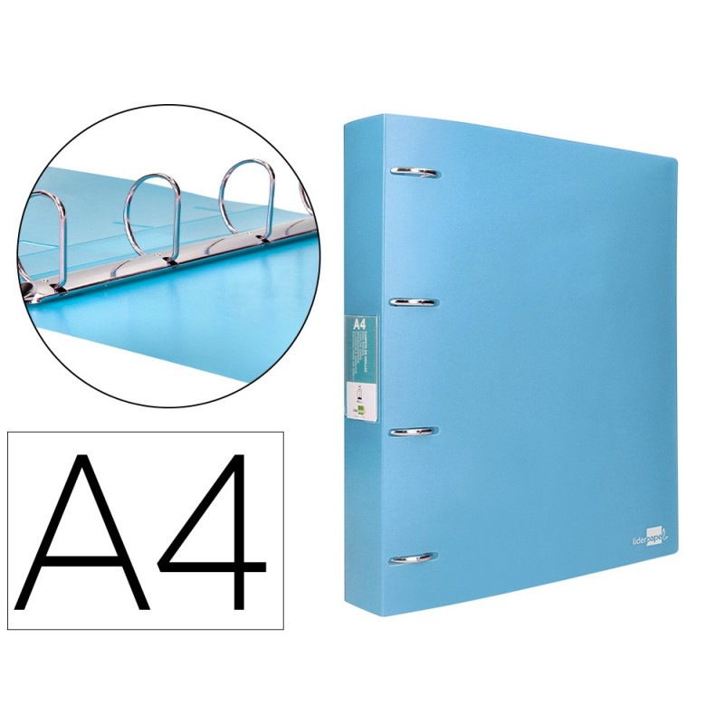 CARPETA LIDERPAPEL 4 ANILLAS MIXTAS 40 MM POLIPROPILENO DIN A4 CELESTE OPACO