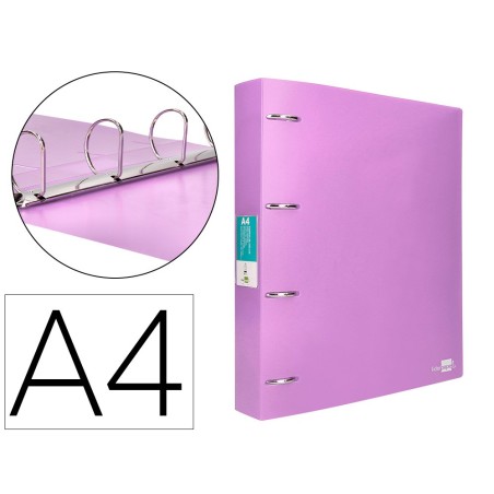 CARPETA LIDERPAPEL 4 ANILLAS MIXTAS 40 MM POLIPROPILENO DIN A4 LAVANDA OPACO