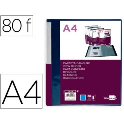 CARPETA LIDERPAPEL 80 FUNDAS CANGURO PP DIN A4 AZUL TRANSLUCIDO PORTADA Y LOMO PERSONALIZABLE