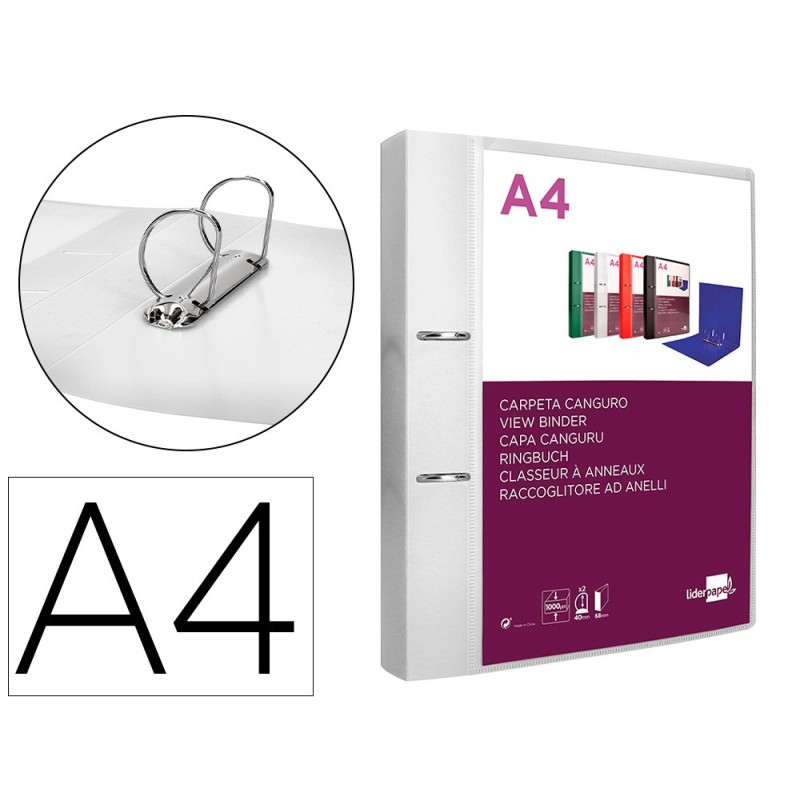CARPETA LIDERPAPEL CANGURO 2 ANILLAS 40 MM MIXTAS POLIPROPILENO DIN A4 TRANSPARENTE