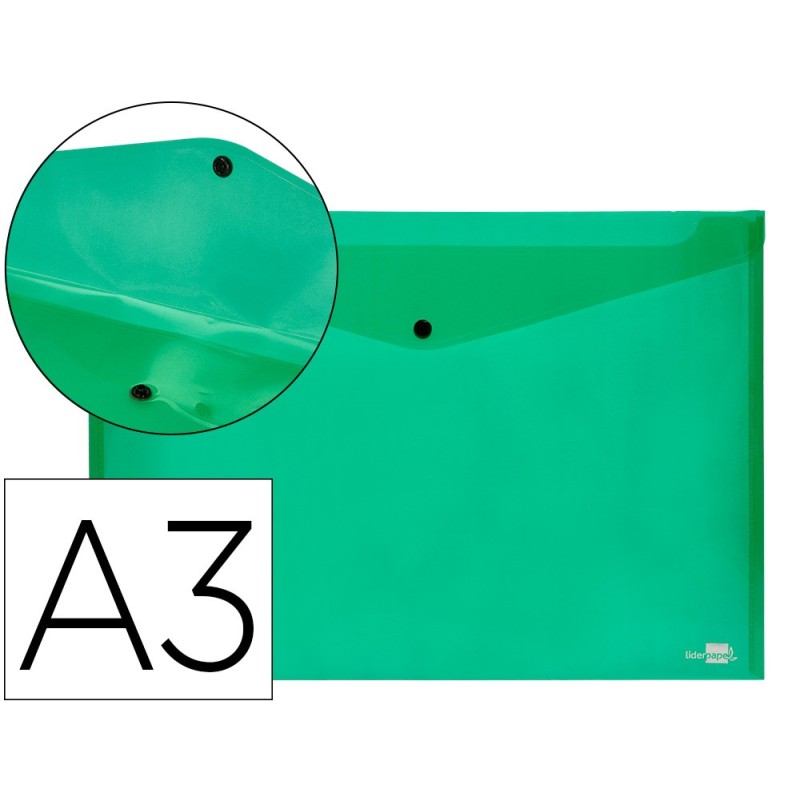 CARPETA LIDERPAPEL DOSSIER BROCHE 44243 POLIPROPILENO DIN A3 VERDE TRANSLUCIDO