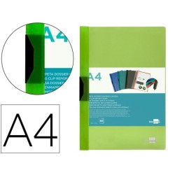 CARPETA LIDERPAPEL DOSSIER PINZA LATERAL POLIPROPILENO DIN A4 VERDE TRANSLUCIDO 60 HOJAS PINZA DESLIZANTE