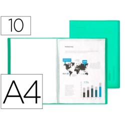 CARPETA LIDERPAPEL ESCAPARATE 10 FUNDAS POLIPROPILENO DIN A4 VERDE TRANSLUCIDO
