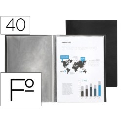 CARPETA LIDERPAPEL ESCAPARATE 40 FUNDAS PVC FOLIO NEGRO