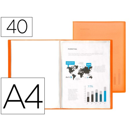 CARPETA LIDERPAPEL ESCAPARATE 47051 40 FUNDAS POLIPROPILENO TRASLUCIDA DIN A4 NARANJA FROSTY