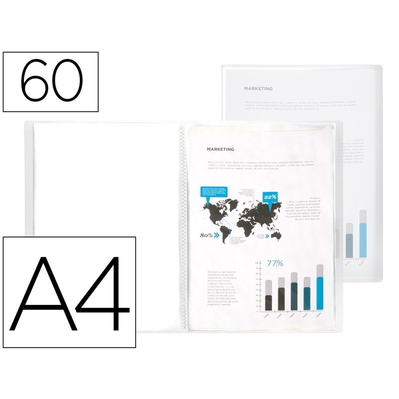 CARPETA LIDERPAPEL ESCAPARATE 47074 60 FUNDAS POLIPROPILENO DIN A4 TRANSPARENTE TRANSLUCIDO