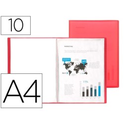 CARPETA LIDERPAPEL ESCAPARATE 47480 10 FUNDAS POLIPROPILENO DIN A4 ROJO TRANSLUCIDO