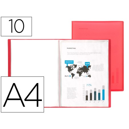 CARPETA LIDERPAPEL ESCAPARATE 47480 10 FUNDAS POLIPROPILENO DIN A4 ROJO TRANSLUCIDO