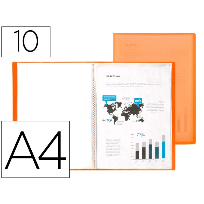CARPETA LIDERPAPEL ESCAPARATE 47481 10 FUNDAS POLIPROPILENO TRASLUCIDA DIN A4 NARANJA FROSTY