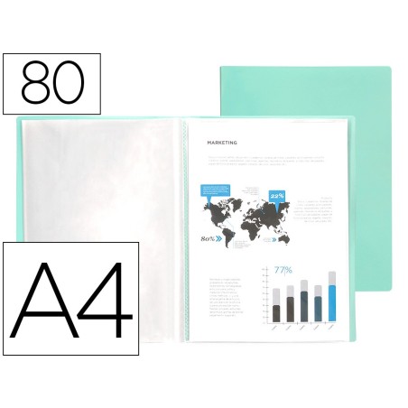 CARPETA LIDERPAPEL ESCAPARATE 80 FUNDAS POLIPROPILENO DIN A4 VERDE MANZANA OPACO