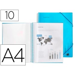 CARPETA LIDERPAPEL ESCAPARATE CON ESPIRAL 10 FUNDAS POLIPROPILENO DIN A4 AZUL