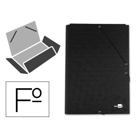 CARPETA LIDERPAPEL GOMAS FOLIO 3 SOLAPAS CARTON FORRADO NEGRA