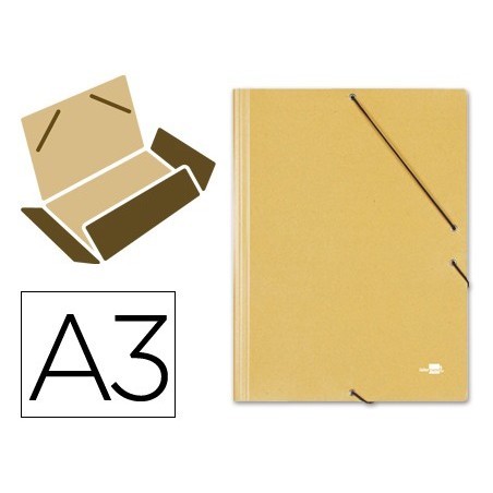 CARPETA LIDERPAPEL GOMAS A3 3 SOLAPAS CARTON PRESPAN AMARILLA