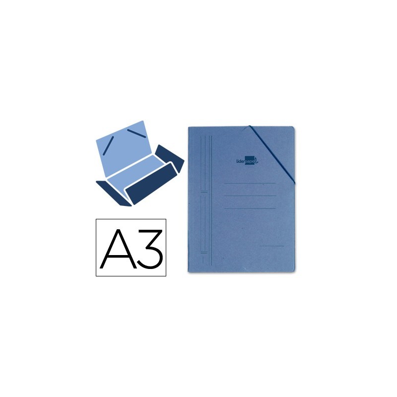CARPETA LIDERPAPEL GOMAS A3 3 SOLAPAS CARTON PRESPAN AZUL