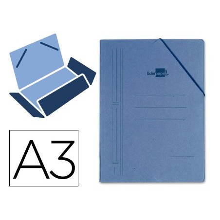 CARPETA LIDERPAPEL GOMAS A3 3 SOLAPAS CARTON PRESPAN AZUL