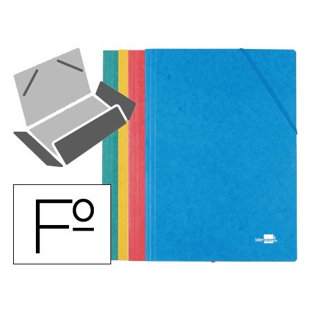CARPETA LIDERPAPEL GOMAS FOLIO 3 SOLAPAS CARTON SIMIL PRESPAN COLORES SURTIDOS PACK 4