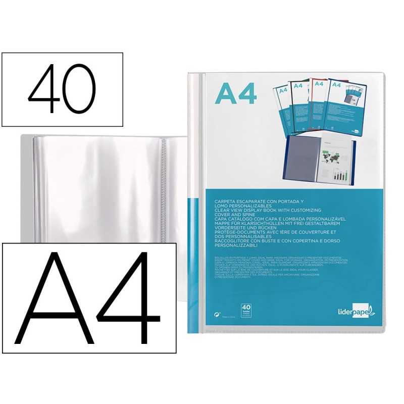 CARPETA LIDERPAPEL PERSONALIZA 40 FUNDAS CANGURO POLIPROPILENO DIN A4 TRANSPARENTE PORTADA Y LOMO