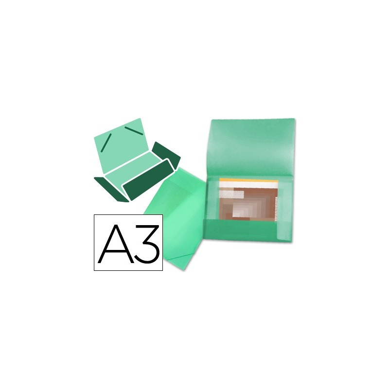 CARPETA LIDERPAPEL PORTADOCUMENTOS 44803 SOLAPAS POLIPROPILENO DIN A3 VERDE TRANSLUCIDO LOMO FLEXIBLE