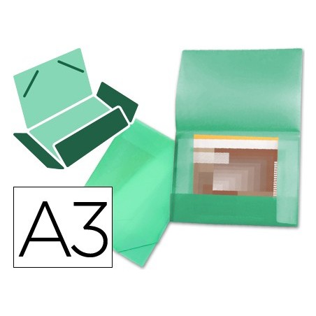 CARPETA LIDERPAPEL PORTADOCUMENTOS 44803 SOLAPAS POLIPROPILENO DIN A3 VERDE TRANSLUCIDO LOMO FLEXIBLE