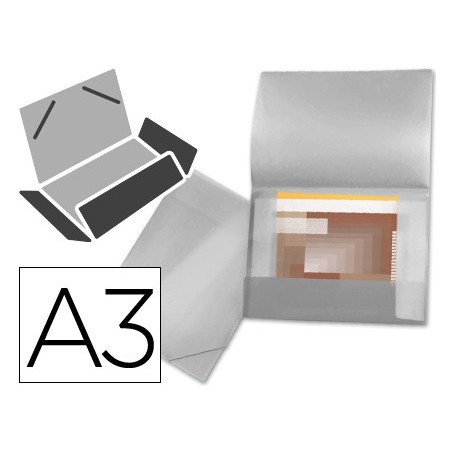 CARPETA LIDERPAPEL PORTADOCUMENTOS 44804 SOLAPAS POLIPROPILENO DIN A3 TRANSPARENTE TRANSLUCIDO LOMO FLEXIBLE