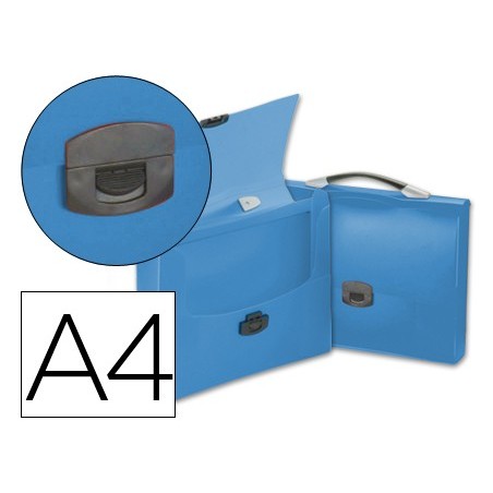 CARPETA LIDERPAPEL PORTADOCUMENTOS BROCHE POLIPROPILENO DIN A4 AZUL TRANSPARENTE CON ASA