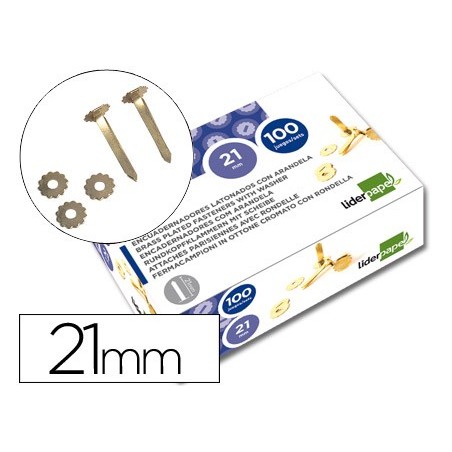 ENCUADERNADORES LIDERPAPEL LATONADOS CON ARANDELA 21 MM CAJA DE 100 UNIDADES