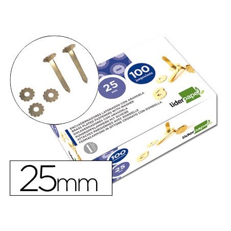 ENCUADERNADORES LIDERPAPEL LATONADOS CON ARANDELA 25 MM CAJA DE 100 UNIDADES
