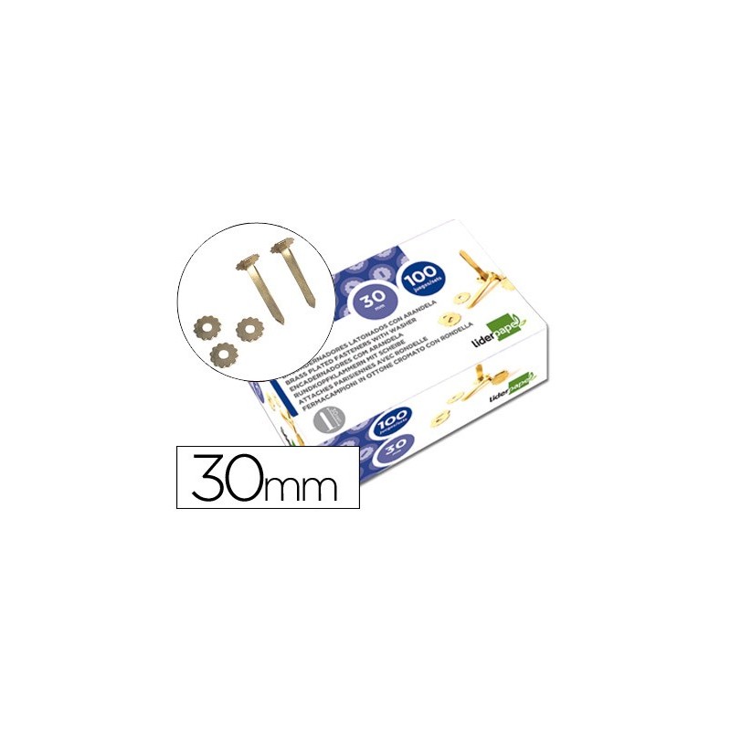 ENCUADERNADORES LIDERPAPEL LATONADOS CON ARANDELA 30 MM CAJA DE 100 UNIDADES