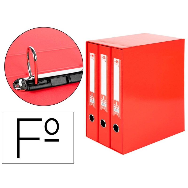 MODULO LIDERPAPEL 3 ARCHIVADORES FOLIO 2 ANILLAS MIXTAS 40MM ROJO