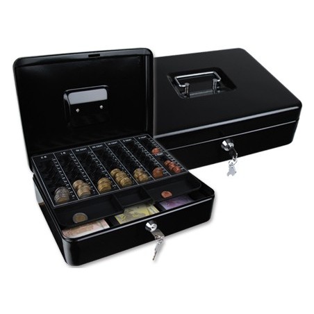 CAJA CAUDALES Q-CONNECT 12" 300X240X90 MM NEGRA CON PORTAMONEDAS