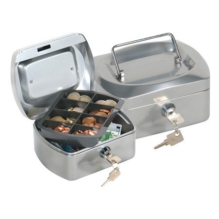 CAJA CAUDALES Q-CONNECT 6" 152X115X80 MM PLATA CON PORTAMONEDAS