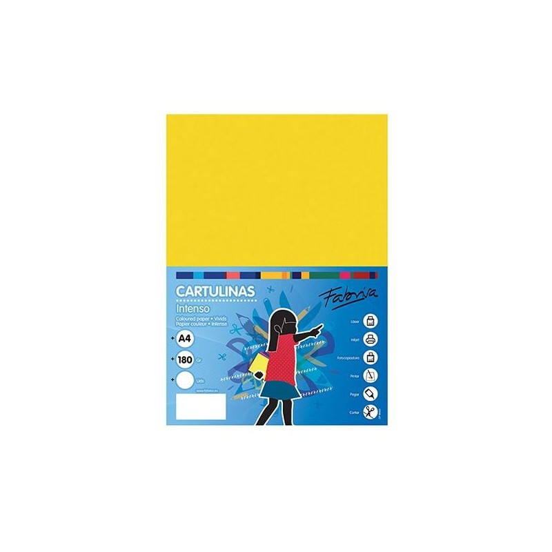 Cartulina Fabrisa - A4 - 180 g - Color amarillo limón (PACK INDIVISIBLE DE 50 UNIDADES)