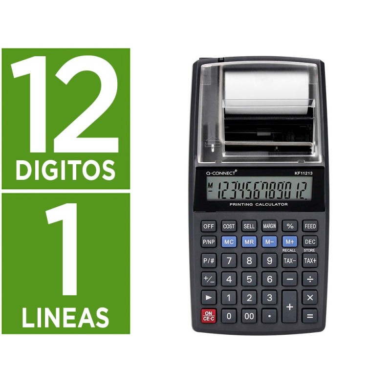 CALCULADORA Q-CONNECT IMPRESORA PANTALLA PAPEL KF11213 12 DIGITOS TINTA AZUL