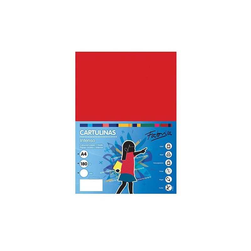 Cartulina Fabrisa - A4 - 180 g - Color rojo (PACK INDIVISIBLE DE 50 UNIDADES)