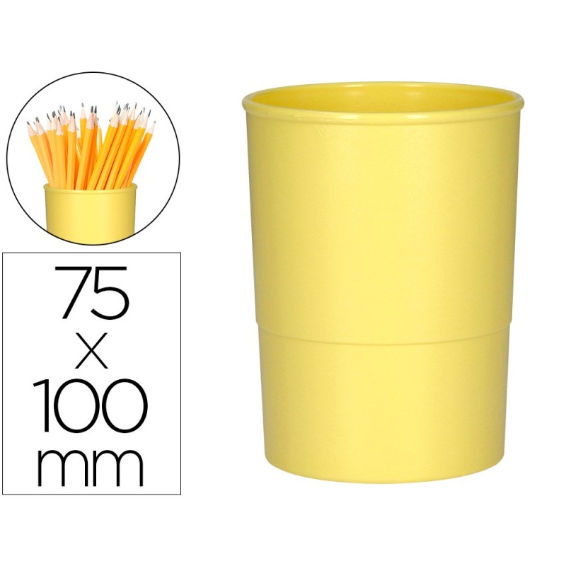 CUBILETE PORTALAPICES Q-CONNECT AMARILLO PASTEL OPACO PLASTICO DIAMETRO 75 MM ALTO 100 MM