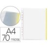 FUNDA MULTITALADRO Q-CONNECT DIN A4 70 MC PP CRISTAL CON BORDE AMARILLO BOLSA DE 10 UDS